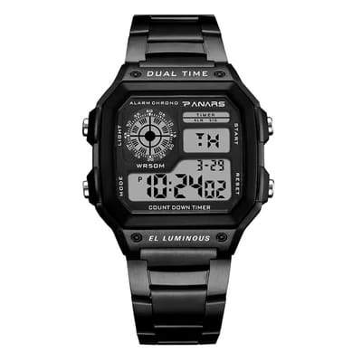 Panars - Digitale Herenhorloge - RVS Band - Waterdicht - Achterlicht Digitaal - Zwart