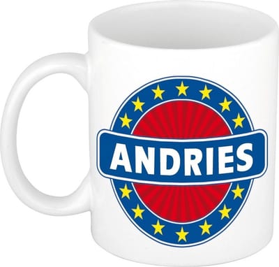 Bellatio Decorations - Andries voornaam - koffiemok - beker - wit/blauw - 300 ml - Cadeau - Heren - Collega - Vaderdag - Verjaardag