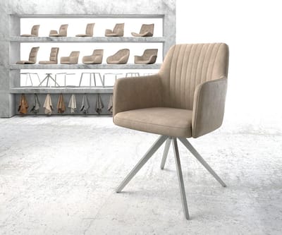 Gestoffeerde-stoel Greg-Flex kruisframe hoekig roestvrij staal microvelours beige vintage pocketveer kern