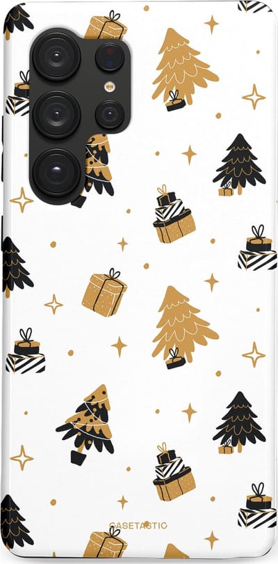 Casetastic hoesje geschikt voor Samsung Galaxy S25 Ultra - Dubbellaagse bescherming - Kerst met Cadeautjes - Fashion Case - Wit Beige Donkergrijs