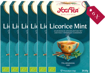 Yogi Tea Licorice Mint - Biologische Kruidenthee met Zoethout, Munt en Kaneel voor Een Verfrissende en Zoete Smaak - Tray van 6 Stuks