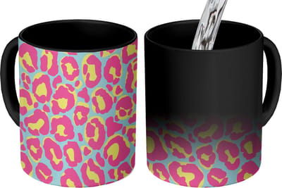 Magische Mok - Foto op Warmte Mokken - Koffiemok - Panterprint - Roze - Geel - Patroon - Magic Mok - Beker - 350 ML - Theemok