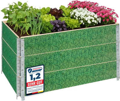 Garronda Kweekbak Palletrand Met Print 3-Pack – Natuurlijk - Bloemen - Kruiden - Palletframe - Natuurlijke Verhoogde Bloembedden – 120x80 cm – Blad met achtergrond - GD-BUD-PAL-SET