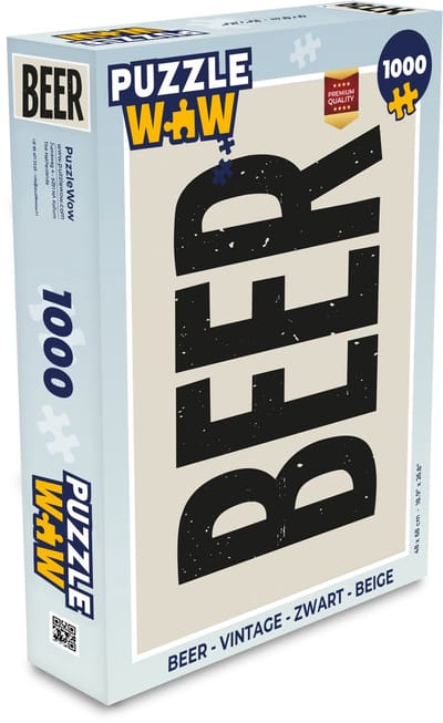 Puzzel Beer - Vintage - Zwart - Beige - Legpuzzel - Puzzel 1000 stukjes volwassenen