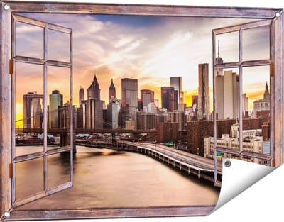 Gards Tuinposter Doorkijk Brooklyn Bridge Brug in New York - 90x60 cm - Tuindoek - Tuindecoratie - Wanddecoratie buiten - Tuinschilderij