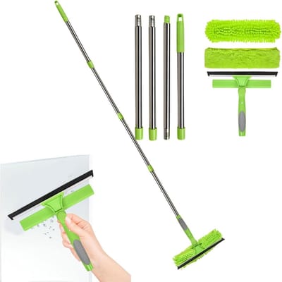 Raamwisser Set - Huishoudelijke Wisser - Ramen Schoonmaken - 2-in-1 Borstelwisser - Verstelbare Stang - Groen