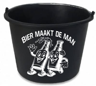 Bedrukte emmer 12 liter - tekst - spreuk - bier - man - afbeelding bierfles -