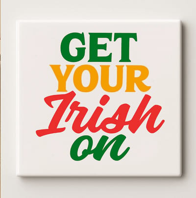 Ierse Spirit Tegel – “Get Your Irish On” Feestelijk St. Patrick’s Day Design – 15x15 cm Keramische Wanddecoratie – Leuk Cadeau voor Ierse Vieringen & Woondecoratie