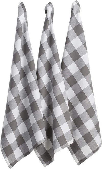 Set van 3 Klassieke Boerenkeuken Vaatdoeken in Grijs en Wit Ruitpatroon