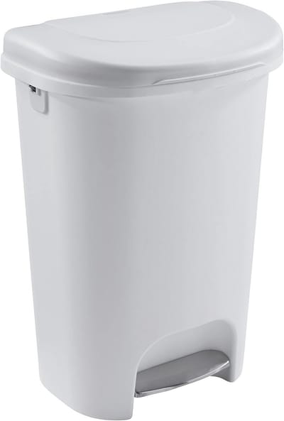 Grote witte pedaalemmer 50 liter met deksel en antislip
