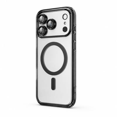 Transparant zwart telefoon hoesje dames heren harde backcover met MagSafe metalen ring en camera bescherming geschikt voor iPhone 17 Pro Max