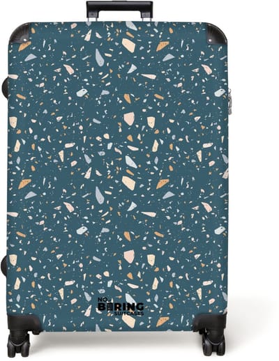 NoBoringSuitcases.com® - Koffer groot - Reiskoffer lichtgewicht - Terrazzo patroon groen met pastel - Rolkoffer met 4 wielen - Grote trolley XL - 98 liter bagage