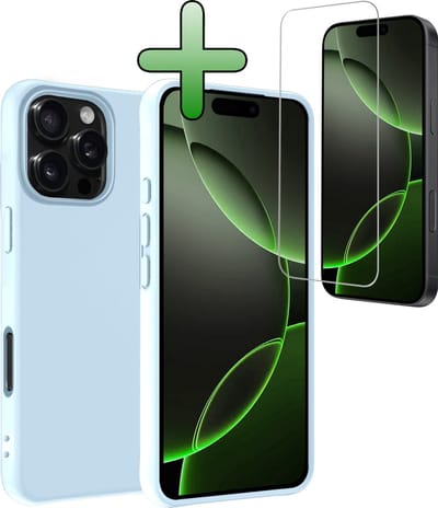 Hoesje Met Screenprotector - Geschikt voor Apple iPhone 16 Pro - Sterk & Shockproof - Back Cover - Siliconen Case - Telefoon Hoes - Lichtblauw