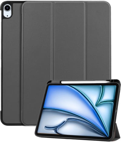 Hoesje - Geschikt voor Apple iPad Air (2024/2025/2026) - 13 inch - Dun & Stevig - Trifold Bookcase - Hard Cover Case - Met Uitsparing Geschikt voor Apple Pencil - Hardcover Book - Tablet Hoes - Grijs