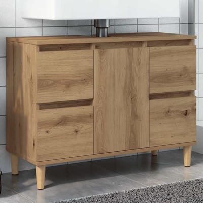 vidaXL - Wastafelkast - 80x33x60 - cm - bewerkt - hout - artisanaal - eikenkleur