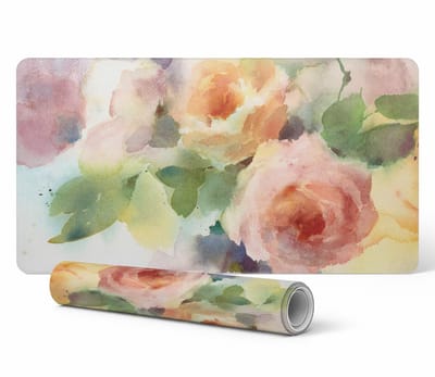 Beschermende bureauonderlegger voor toetsenbord en muis met aquarelbloemen, 90x45 cm