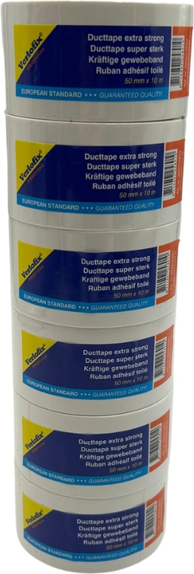 Verlofix Duct Tape - 6 rollen - 50 mm Breed - Rol van 10 Meter - Plakband - Grote Kleefkracht - Zeer Sterk - Waterdichte tape - Wit
