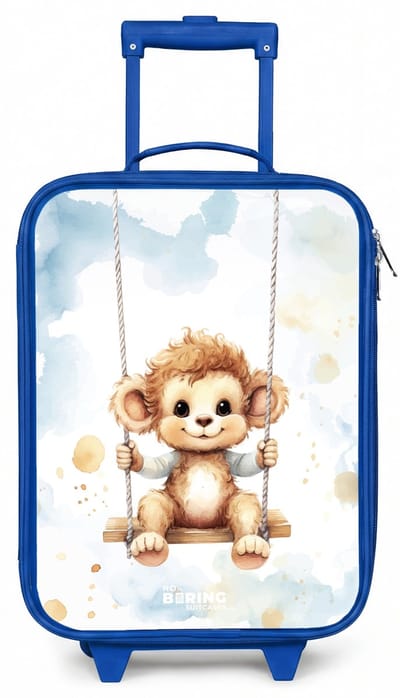 NoBoringSuitcases.com® - Kinderkoffer blauw - Kindertrolley jongen - Schommelend aapje van waterverf - Koffer kind lichtgewicht - Reiskoffer trolley voor kinderen - Koffertje met lichtgevende wieltjes - Rolkoffer