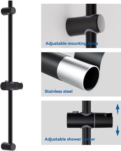 Auralum Max Glijstang - Universal Douchestang - 90 cm - Roestvrij staal - Gegalvaniseerde afwerking - Ronde wandvoet - Zwart