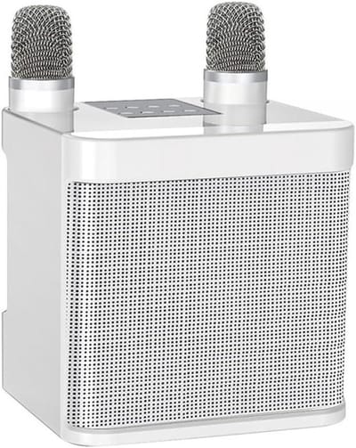 Karaoke Set - Draagbare Speaker - Zingen en Muziek - Dubbele Microfoons - 17 x 16 x 16 cm - Wit
