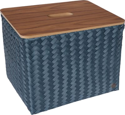 Opbergmand - Rechthoekige mand met deksel - Organizer - Woonkamer - Kinderkamer - Badkamer - Babykamer - Duurzaam & handgevlochten - Handed By Popular met deksel - blauw - steel blue