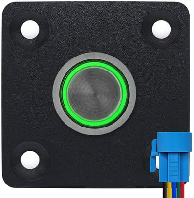 ProRide Metalen drukschakelaar Inbouwpaneel 12V ON-OFF - 16mm - met Aansluitkabel - 12V/24V - LED indicatie Groen