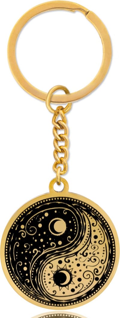 Yin Yang Sleutelhanger Goudkleurig - Spiritueel Cadeau van Roestvrij Staal - Talisman / Hanger