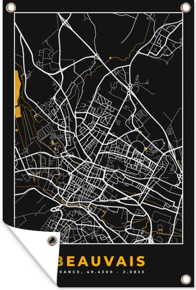 Muurdecoratie Kaart – Stadskaart – Beauvais - Frankrijk – Plattegrond - 120x180 cm - Tuinposter - Tuindoek