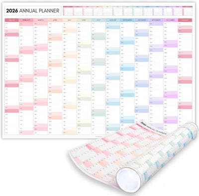 SnelShoppen - 2026 Maandelijkse Muurplanner A2, 60 cm x 42 cm, Kleurrijke Regenboog Wandkalender 2026, Jaarplanner voor Kantoor, Universiteit, School,