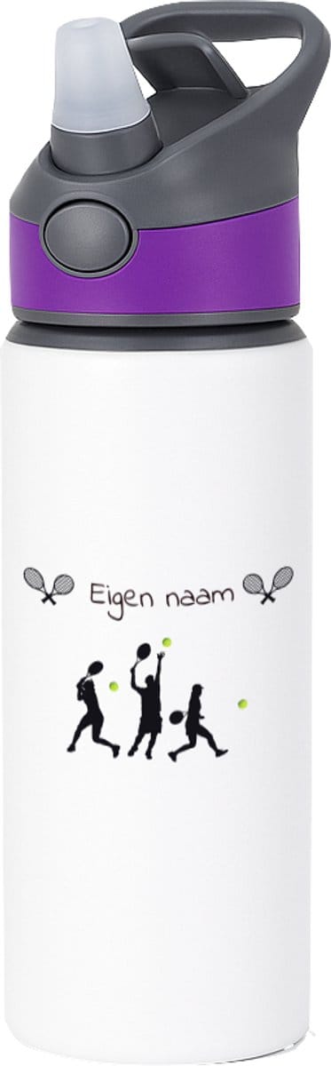 Hacebo® - Tennis met naam - waterfles met rietje paars - Tennis - Tennis verjaardag - Cadeau - Verjaardag - Geschenk - Gepersonaliseerd - water fles - 650ML