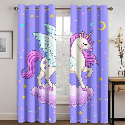 Favoriete Eenhoorn Gordijnen voor Kinderen Cartoon Regenboog Paard Gordijnen 2 Panel Meisjeskamer Slaapkamer Woonkamer Raamdecoratie Gordijnen 135W165H(CM)53x65in&Hook