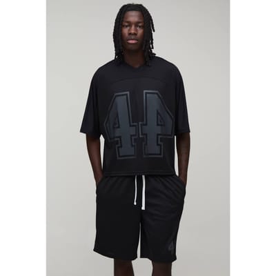Oversized Boxy Mesh Vleermuis 44 Hockey Top En Short Set | Black | Size 2XL