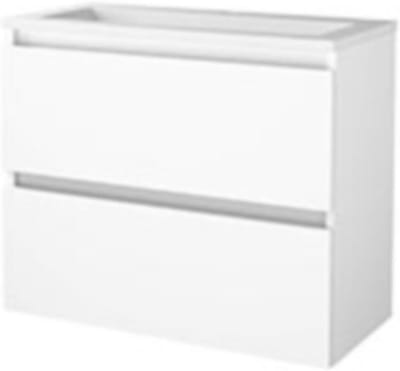 Basic-Line Start 39 Badkamermeubelset - Ondiep - 80 x 39 cm - Greeploos - 2 Lades - Acryl Wastafel - 1 Kraangat - Ice White