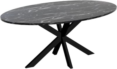 Eettafel Ovaal - Eetkamertafel MDF - Gezellig dineren - Marmerlook print - 180cm lang - Zwart