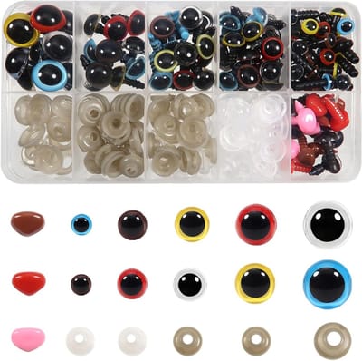 110 Stuks Veiligheidsogen en Neus met Wasmachines in Meerdere Kleuren voor Amigurumi en Handgemaakte Poppen, 6 tot 12 mm Plastic Ogen voor Creatieve Knutselprojecten