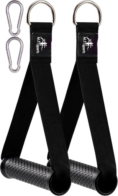 MJ Sports Premium Strap Handles Inclusief 2 Karabijnhaken - Handvatten Set - Strap Handle - Cable Crossover - Fitness - Handgrepen met D-ring - Zwart