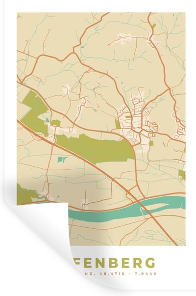 Muurstickers - Sticker Folie - Vintage - Stadskaart - Offenberg - Kaart - Plattegrond - 20x30 cm - Plakfolie - Muurstickers Kinderkamer - Zelfklevend Behang - Zelfklevend behangpapier - Stickerfolie