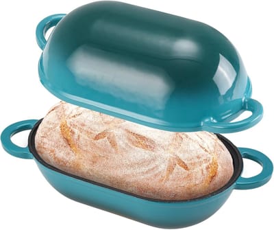 Broodbakvorm met deksel - Gietijzeren pan - Brood bakken - Gelijkmatige warmteverdeling - 275 Liter - Blauw-groen