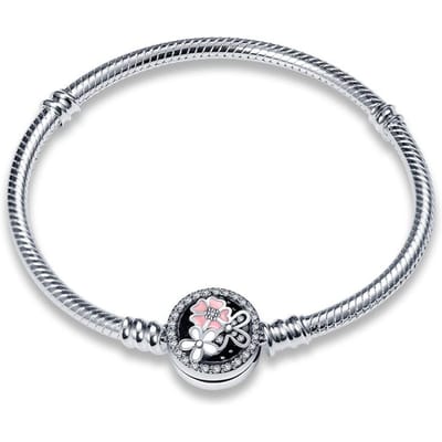 Véritable Argent Sterling Fleur Bracelet Original Compatible Perles Qikaola Breloques Bijoux DIY Cadeau pour Femmes CMC919 18cm white