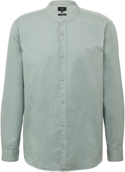 Langarmige blouse met opstaande kraag en geborduurd logo QS