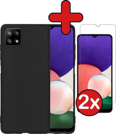 Hoesje - Met 2x Screenprotector - Geschikt voor Samsung Galaxy A22 5G - Sterk & Shockproof - Telefoon Hoes - Back Cover - Siliconen Case - Telefoonhoes - Zwart