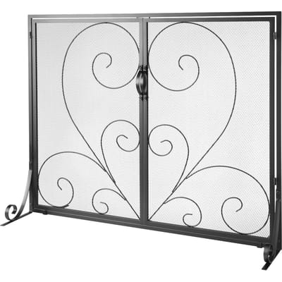 Paravent de cheminée 2 panneaux avec porte, Paravent de cheminée robuste en maille de fer, 990(L) x802(H)Couvercle de protection contre les étincelles MM, Installation simple, Cheminée autoportante