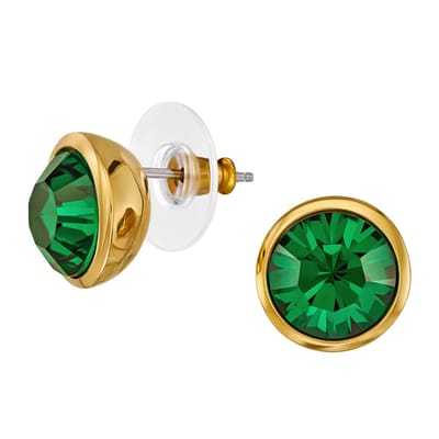 Traveller Oorbellen - Oorstekers Dames - 22kt Verguld - Kristal - Smaragd Groen - 10 mm - 157855