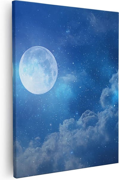 Artaza Canvas Schilderij Sterrenhemel - 40x50 cm - Wanddecoratie Maan - Muurdecoratie Ruimte - Kamer Accessoires Woonkamer - Blauw