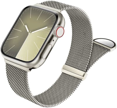 SBG Milanees Bandje Geschikt voor Apple Watch 1/2/3/4/5/6/7/8/9/10/11/SE/Ultra - 49/46/45/44/42MM - Roestvrij Stalen Horlogebandje Magnetisch - Sterrenlicht