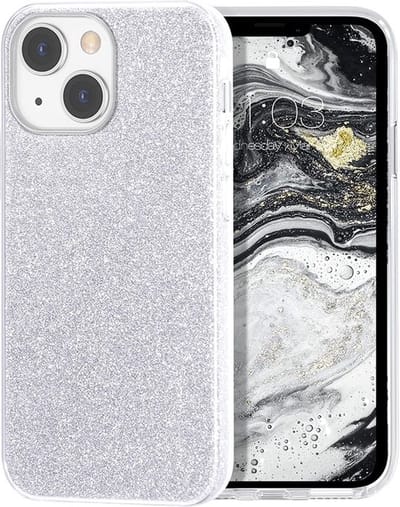 Casemania Hoesje Geschikt voor Apple iPhone 14 Plus - Zilver - Glitter Back Cover