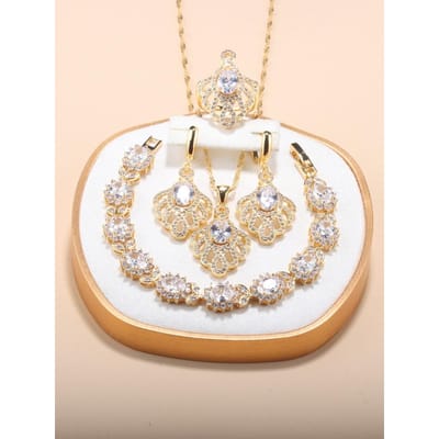 12 Kleuren Luxe Kwaliteit Grote Sieraden Set Trouwring Verstelbare Ketting En Oorbellen Bruidsaccessoires Bedel Ketting Armband resizable beige