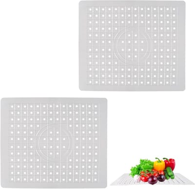 Rubber Afvoer Mat Set van 2, 31.5 x 26 cm, Bescherming voor Gootsteen, Antislip en Waterdicht, Ideaal voor Keuken en Badkamer
