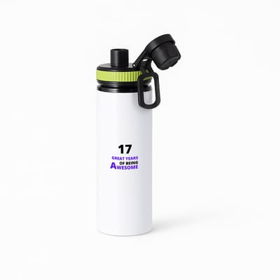 Hacebo® - 17 great years of being awesome waterfles met draaidop groen - Hoera 17 jaar - iemand die 17 jaar is geworden - verjaardagscadeau - verjaardag - cadeau - kado - geschenk - gift - goeie jaren - water fles - 850ML