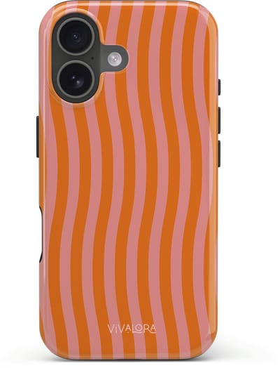 VivaLora Tough Telefoonhoesje iPhone 17 met MagSafe - Tropical Dream Print - 2-in-1 Phone Case - Hard Case & Siliconen Back - Extra Bescherming - Shockproof - Golvende strepen - Roze/Oranje